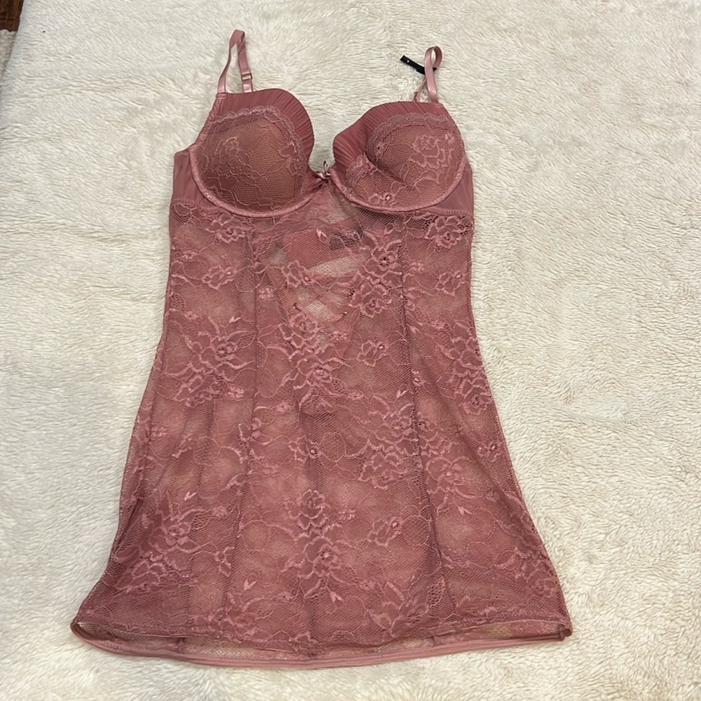 Tahari lace babydoll lingerie rose large